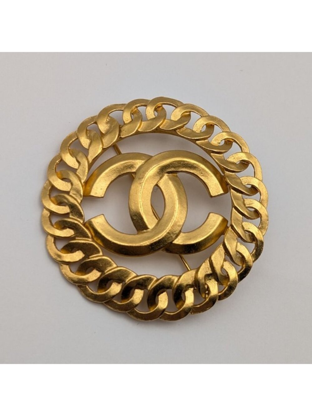 Chanel Brooch CC Logo See Through Chain Motif Gold Vintage